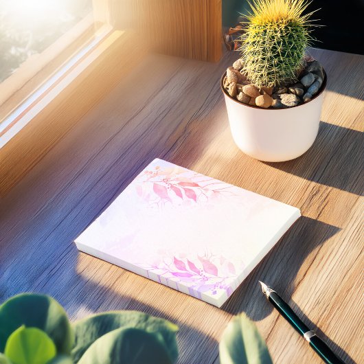 マゼンタ ホット ピンクの水彩画の葉と花のウェディング ポストイット