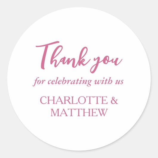 マゼンタ&ホワイトの結婚ラウンドクラシックステッカー ラウンドシール (正面)