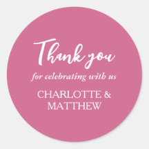 マゼンタ&ホワイトの結婚ラウンドクラシックステッカー