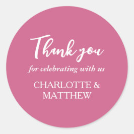 マゼンタ&ホワイトの結婚ラウンドクラシックステッカー ラウンドシール