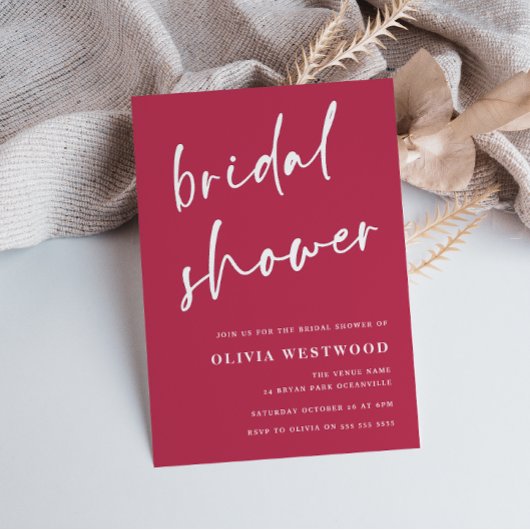 マゼンタ ミニマリスト モダン ブライダル シャワー 招待状