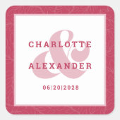 マゼンタ レッド モダン ウェディング おしゃれな花嫁 & 花婿 スクエアシール (正面)