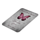 マゼンタ ヴィンテージ バタフライ ダマスク セーブ・ザ・デート マグネット (左側)