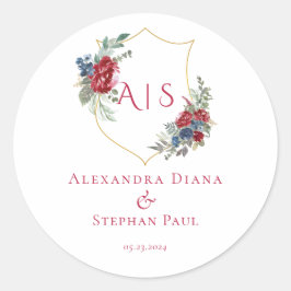 マゼンタ ヴィンテージ ボタニカル フローラル クレスト モノグラム ラウンドシール