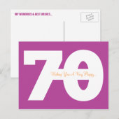 マゼンタ - 70歳の誕生日おめでとう!マイルストーン ポストカード (正面/裏面)