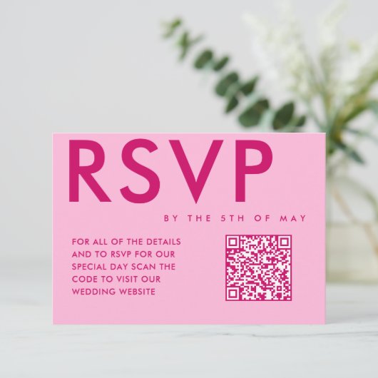 マゼンダはっきりしたーおよびRSVPモダンエンクロージャカード 出欠カード (スタンド正面)