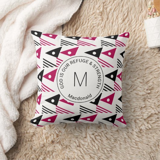 マゼンダカスタムブラック民族幾何三角形 クッション (ブランケット)