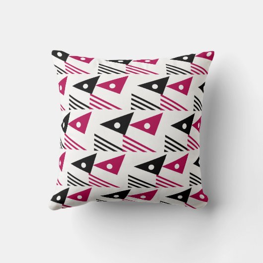 マゼンダカスタムブラック民族幾何三角形 クッション (裏面)