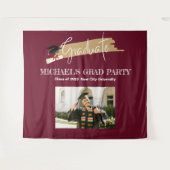 マゼンダシンプルー卒業写真ブース背景 タペストリー (正面(横))