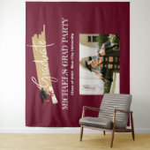 マゼンダシンプルー卒業写真ブース背景 タペストリー (インサイチュ)