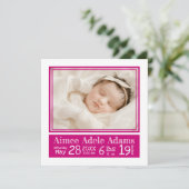 マゼンダストライプベビーフォト誕生の状態 案内状 (スタンド正面)