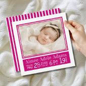 マゼンダストライプベビーフォト誕生の状態 案内状