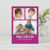 マゼンダストライプーのトリプルフォトホリデーカード シーズンカード (スタンド正面)