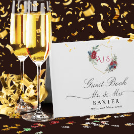 マゼンダバラ植物株結婚式モノグラム ゲストブック