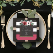 マゼンダフローラブラックストライプカップルネーム結婚ズ スクエアシール