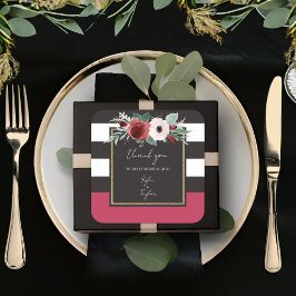 マゼンダフローラブラックストライプカップルネーム結婚ズ スクエアシール