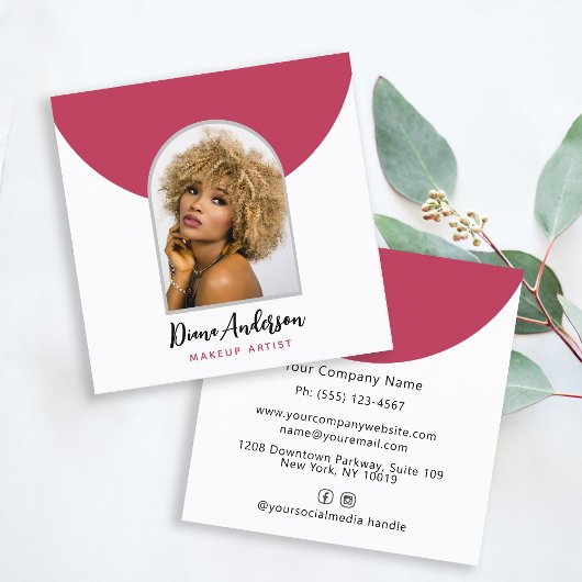 マゼンダモダンフォトアーチ化粧美しい業界 スクエア名刺