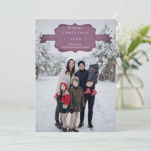 マゼンダモダンーおよびシンプルクリスマスフォトカード シーズンカード (スタンド正面)