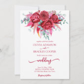 マゼンダ深紅ブルゴーニュ花ユーカリ 招待状 (正面)