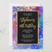 マゼンダ王室のブルー金ゴールドファイヤーオパール50誕生日 招待状 (正面)