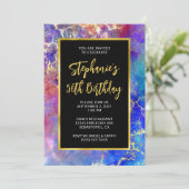 マゼンダ王室のブルー金ゴールドファイヤーオパール50誕生日 招待状 (スタンド正面)