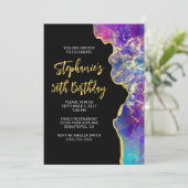 マゼンダ王室のーブルーファイヤーオパール金ゴールド50誕生日 招待状 (スタンド正面)