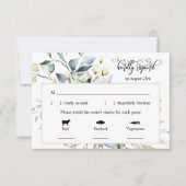 マゼンダ緑離れ色の応答カード3食選択 出欠カード (正面)