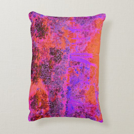 マゼントリップ(幻覚体験)のようなタとオレンジの印象派庭園 アクセントクッション (裏面(縦))