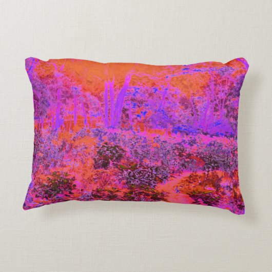 マゼントリップ(幻覚体験)のようなタとオレンジの印象派庭園 アクセントクッション (裏面)