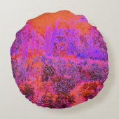 マゼントリップ(幻覚体験)のようなタとオレンジの印象派庭園 ラウンドクッション (裏面)