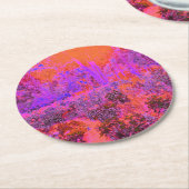 マゼントリップ（幻覚体験）のようなタとオレンジの印象派庭園 ラウンドペーパーコースター (アングル)