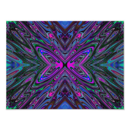 マゼントリップ(幻覚体験)のようなタ、青および緑の抽象芸術蝶 フォトプリント (正面)