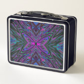 マゼントリップ（幻覚体験）のようなタ、青および緑の抽象芸術蝶 メタルランチボックス (裏面)