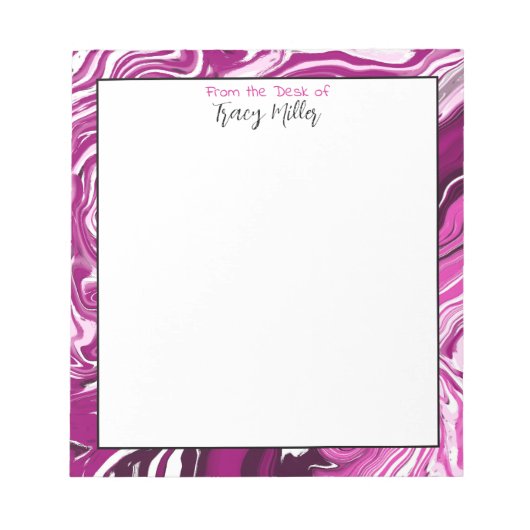 マゼンパーソナライズされたタおよびピンクの大理石の流体アート ノートパッド (正面)