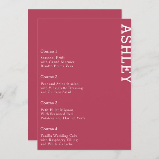 マゼンパーソナライズされたタゲスト名結婚の値 メニュー (正面/裏面)