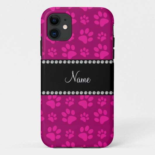 マゼンパーソナライズされたタピンクの犬の手のプリントの名前 Case-Mate iPhoneケース (裏面)