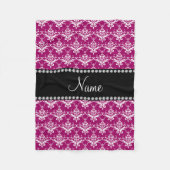 マゼンパーソナライズされたタピンクホワイトダマスク名 フリースブランケット (正面)