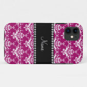 マゼンパーソナライズされたタピンクホワイトダマスク名 Case-Mate iPhoneケース (裏面(横))