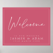 マゼンミニマルタピンクのスクリプ結婚トのウェルカムサイン ポスター (正面)