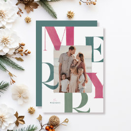 マゼンメリータ&グリーン2フォトクリスマス シーズンカード