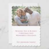 マゼンモダンタおよび白のクリスマスグリーティングカード サンキューカード (裏面)