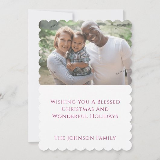 マゼンモダンタおよび白のクリスマスグリーティングカード サンキューカード (裏面)