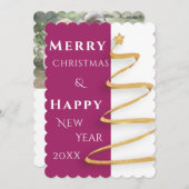 マゼンモダンタおよび白のクリスマスグリーティングカード サンキューカード (正面/裏面)