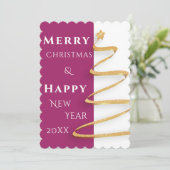 マゼンモダンタおよび白のクリスマスグリーティングカード サンキューカード (スタンド正面)