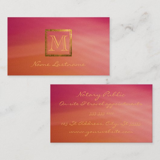 マゼンモダンタオレンジ抽象芸術金ゴールドモノグラム 名刺 (正面/裏面)
