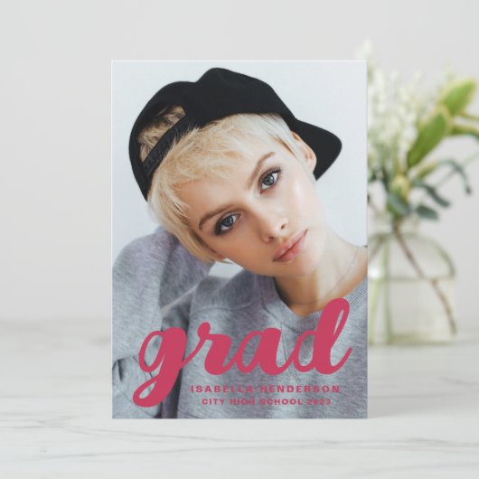 マゼンモダンタスタイリッシュン写真卒業 案内状 (スタンド正面)