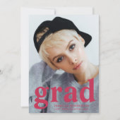 マゼンモダンタタイポグラフィ写真卒業 案内状 (正面)