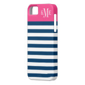 マゼンモダンタピンクネイビーストライプズカスタムモノグラム Case-Mate iPhoneケース (裏面左)