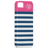 マゼンモダンタピンクネイビーストライプズカスタムモノグラム Case-Mate iPhoneケース (裏面/右)