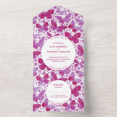 マゼンモダンタピンク水色バタフライ絵画ズ オールインワン招待状 (内側)